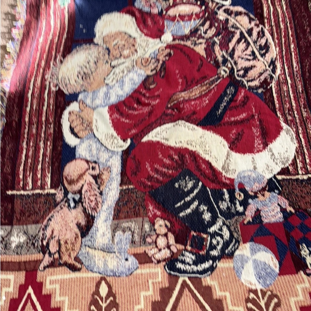 The Rug Barn Hugging Santa Throw 100% cotton Christmas Blanket Tapestry 46x60” - Picture 2 of 5